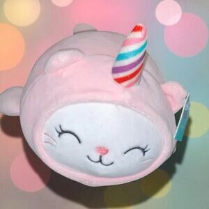 Hug Me 10" Dress Up Cat Narwhal Horn Plush Pillow Glittery Embroidered Nursery